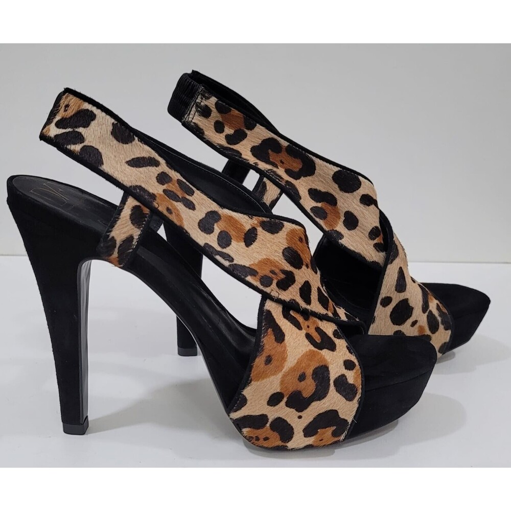 Diane Von Furstenberg Zia Cheetah Heels Calf Hair Criss Cross Slingback Sz.9.5 M
